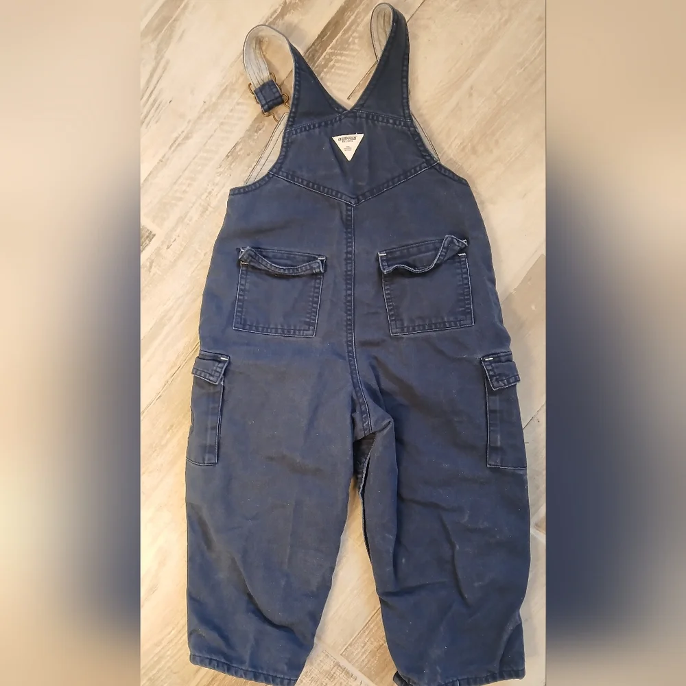 OshKosh B’gosh Lined Navy Overalls – Size 24 Months – Fleece‑Lined Cargo Style